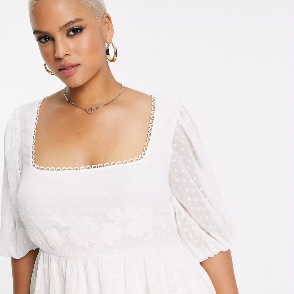 ASOS Curve Embroidered Square Neck Mini Smock Dress - Picture 5 of 10